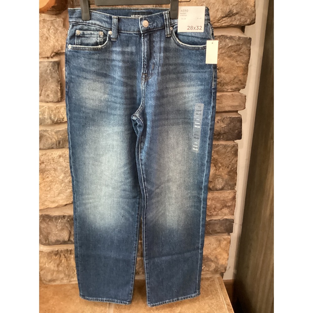 Aeropostale Baggy Stretch Jeans Mens 28x32 Medium Wash Blue Denim NWT